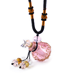 Pearl Pink Lampwork Perfume Bottle Pendant Necklace with Glass Beads, Essential Oil Vial Jewelry for Women, Pearl Pink, 17.7~25.59 inch(45~65cm)