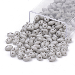 Light Grey 2-Hole Seed Beads, Czech Glass Beads, Oval, Light Grey, 5x3~3.5x2.5~3mm, Hole: 0.5mm, about 194pcs/box, Net Weight: 10g/box