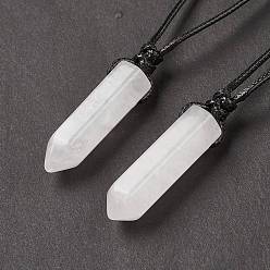 Quartz Crystal Natural Quartz Crystal Bullet Pendant Necklace with Waxed Cords for Women, 16.14~32.68 inch(41~83cm)