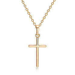 Golden Real 18K Gold Plated Cross Brass Cubic Zirconia Pendant Necklaces, 18 inch