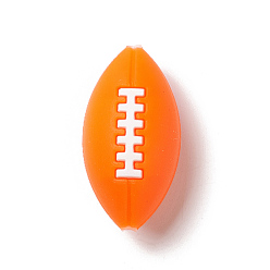 Dark Orange Silicone Focal Beads, Rugby, Dark Orange, 26x14x13mm, Hole: 3mm