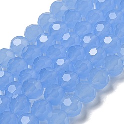 Cornflower Blue Imitation Jade Glass Beads Stands, Faceted, Round, Cornflower Blue, 8mm, Hole: 1mm, about 72pcs/strand, 20.67''(52.5cm)
