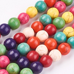 Mixed Color Synthetic Turquoise Beads Strands, Round, Dyed, Mixed Color, 6mm, Hole: 0.4mm, about 69pcs/strand