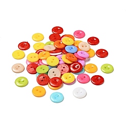 Mixed Color Acrylic Sewing Buttons for Costume Design, Plastic Shirt Buttons, 2-Hole, Dyed, Flat Round, Mixed Color, 15x2mm, Hole: 1mm