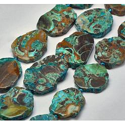 Turquoise Naturelles jaspe océan brins de perles, perles de dalle plate, teint, nuggets, turquoise, 33~51x30~43x6~8mm, Trou: 2mm, Environ 8~11 pcs/chapelet, 15.7 pouce (40 cm)