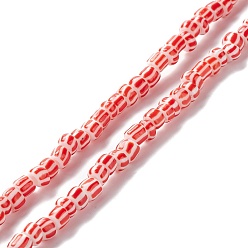 Rouge Brins de perles à chalumeau manuels, 2 ton, colonne, rouge, 4~5.5x2~4mm, Trou: 1.8mm, Environ 130 pcs/chapelet, 14.96~15.16 pouce (38~38.5 cm)