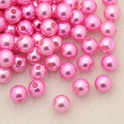 Rose Chaud Perles acryliques en nacre d'imitation , teint, ronde, rose chaud, 8x7.5mm, trou: 2 mm, environ 1900 pièces / livre