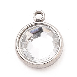 Cristal 304 encantos de acero inoxidable, con diamantes de imitación de acrílico, encantos de piedra de nacimiento, facetados, plano y redondo, color acero inoxidable, cristal, 12x10x4.4 mm, agujero: 1.3 mm