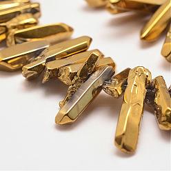 Goldenrod Electroplated Natural Quartz Crystal Beads Strands, Dyed, Nuggets, Goldenrod, 2~7x13~38x2.5~7mm, Hole: 1mm, about 83~92pcs/strand, 15.2 inch~15.8  inch