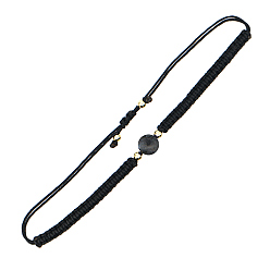 Gemstone Bracelet de perles tressées rondes avec pierres précieuses, bracelet réglable noir, perle: 8 mm