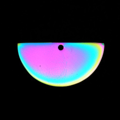 Rainbow Color 201 pendentifs en demi-cercle en acier inoxydable, Coupe au laser, demi-tour, couleur arc en ciel, 15x30x1mm, Trou: 1.6mm