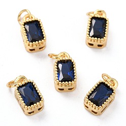 Dark Blue Real 18K Gold Plated Brass Inlaid Cubic Zirconia Charms, with Jump Ring, Long-Lasting Plated, Rectangle, Dark Blue, 9.5x5x3.5mm, Jump Ring: 4x0.5mm, 2.5mm Inner Diameter