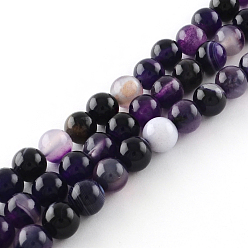 Indigo Dyed Natural Striped Agate/Banded Agate Round Bead Strands, Indigo, 6mm, Hole: 1mm, about 62pcs/strand, 15.7 inch