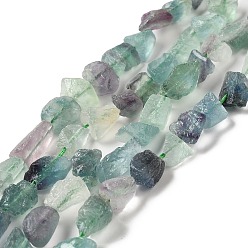 Fluorine Brins de perles de fluorite verte naturelle brute brute, nuggets, 5.5~14x6.5~10x4.5~8mm, Trou: 1mm, Environ 44~46 pcs/chapelet, 14.96''~16.14'' (38~41 cm)