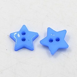 Bleu Bleuet Boutons acryliques, 2-trou, teint, étoiles, bleuet, 12x2mm, Trou: 1mm