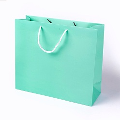 Aigue-marine Sacs en papier kraft, avec poignées, sacs-cadeaux, sacs à provisions, rectangle, aigue-marine, 28x32x11.5 cm