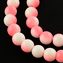 Corail Clair Deux couleurs rangées de perles de verre peinte cuisson, ronde, corail lumière, 8mm, Trou: 1.3~1.6mm, Environ 104 pcs/chapelet, 32.7 pouce