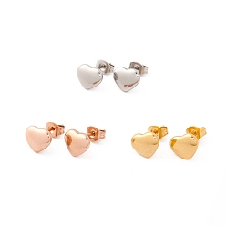 Mixed Color 6 Pairs 304 Stainless Steel Heart Stud Earrings for Women, Mixed Color, 7x9mm, Pin: 1mm