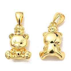 Real 18K Gold Plated Rack Plating Brass Pendants, Lead Free & Cadmium Free, Long-Lasting Plated, Bear with Crown Charm, Real 18K Gold Plated, 16.5x11x5.5mm, Hole: 6x3mm