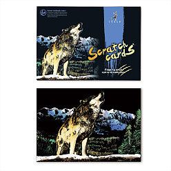 Wolf Scratch Rainbow Painting Art Paper, DIY Scratchboard with Paper Card and Sticks, Wolf Pattern, 40.5x28.5cm, 2pcs/set