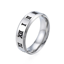 Stainless Steel Color 201 Stainless Steel Roman Numerals Finger Ring for Women, Stainless Steel Color, Inner Diameter: 17mm