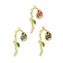 Mixed Color Rack Plating Alloy Enamel Pendants, Rose Flower Charm, Golden, Mixed Color, 38.5x19x5mm, Hole: 1.8mm