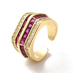 Темно-Розовый Открытое кольцо-манжета с многорядным кубическим цирконием, широкое женское кольцо из настоящей позолоченной латуни с покрытием 18k, темно-розовыми, размер США 7 (17.3 мм)