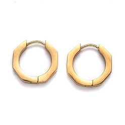 Golden 304 Stainless Steel Octagon Huggie Hoop Earrings, Golden, 15x16x3mm, Pin: 1mm