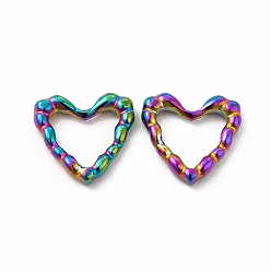 Rainbow Color Placage ionique (ip) 304 anneaux de liaison en acier inoxydable, cahoteuse, cœur, couleur arc en ciel, 14x15x3mm, diamètre intérieur: 8x10.5 mm