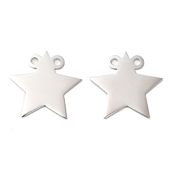 Real Platinum Plated Rhodium Plated 925 Sterling Silver 2-Loop Pendants, Stamping Blank Tags, Star Charm, Real Platinum Plated, 15x15.5x0.5mm, Hole: 1.4mm