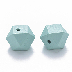 Pale Turquoise Painted Natural Wood Beads, Polygon, Pale Turquoise, 15.5x16x16mm, Hole: 3.5mm