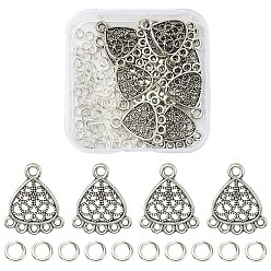 Antique Silver 20Pcs Tibetan Style Alloy Chandelier Component Links, Triangle, with 100Pcs Jump Rings, Antique Silver, Link: 22x18.5x1.5mm, Hole: 1.6mm & 1.8mm