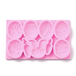 Бледно-Розовый Пасхальная тема пищевой силиконовые формы, формы помады, формы для выпечки, цвет шоколада, конфеты, печенье, изготовление ювелирных изделий на основе смолы и эпоксидной смолы, яйцо и кролик и морковь, розовый жемчуг, 82x131x12 мм, внутренний диаметр: 38x11 мм