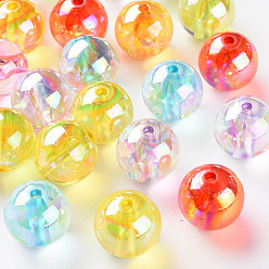 Couleur Mélangete Perles acryliques transparentes, de couleur plaquée ab , ronde, couleur mixte, 20x19mm, Trou: 3mm, environ111 pcs / 500 g