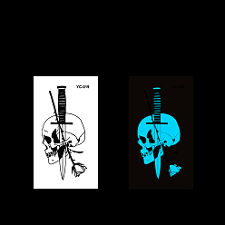 Skull Espada luminosa con patrón de calavera tatuajes temporales extraíbles a prueba de agua pegatinas de papel, brillan en la oscuridad, 10.5x6 cm