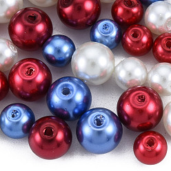 Couleur Mélangete 3 couleurs de perles de verre, ronde, perles rouges & blanches & bleues, couleur mixte, 6~8mm, Trou: 1mm, boîte: 85x85x85
