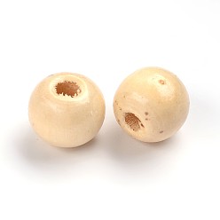 Кремово-белый Природных шарики древесины, круглые деревянные бусины с большими отверстиями для изготовления поделок, без свинца, кремово-белые, 10x8.5 мм, отверстие : 3.5 мм, Около 3000 шт / 1000 г
