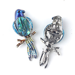 Deep Sky Blue Parrot on the Branch Brooches, Shell with Metal Brooches for Women, Deep Sky Blue, 68x28mm