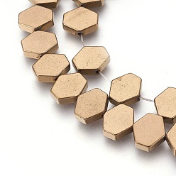 Copper Plated Electroplated Non-magnetic Synthetic Hematite Beads Strands, Polish, Hexagon, Copper Plated, 10x9x3mm, Hole: 1mm, about 45pcs/strand, 15.74 inch(40cm)