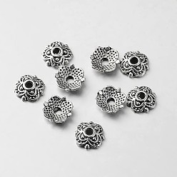 Antique Silver Tibetan Style Alloy Flower Bead Caps, Antique Silver, 7x7x2mm, Hole: 1.5mm