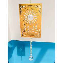 Golden Glass Teardrop Pendant Decoration, Hanging Suncatchers, with Metal Tarot, for Window Home Garden Decoration, Golden, 500x12.5mm