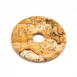 Picture Jasper Donut/Pi Disc Natural Gemstone Pendants, Picture Jasper, Donut Width: 12mm, 30x5mm, Hole: 6mm