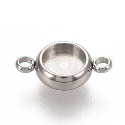 Stainless Steel Color 304 Stainless Steel Links Connectors Settings, Plain Edge Bezel Cups, Flat Round, Stainless Steel Color, Tray: 6mm, 14x8.5x3mm, Hole: 1.8mm