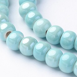 Light Sky Blue Handmade Porcelain Beads, Bright Glazed Porcelain, Rondelle, Light Sky Blue, 7x5mm, Hole: 2mm, about 65pcs/strand, 13.3 inch