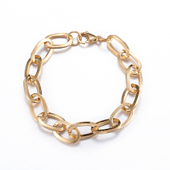 Golden 304 Stainless Steel Cable Chain Bracelets, with Lobster Claw Clasps, Golden, 8-1/4 inch(215mm), 11mm