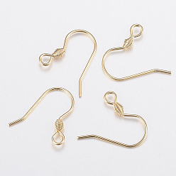 Real 18K Gold Plated 304 Stainless Steel Earring Hooks, Ear Wire, with Horizontal Loop, Real 18k Gold Plated, 17x18x2.4mm, Hole: 1.8mm, 21 Gauge, Pin: 0.7mm
