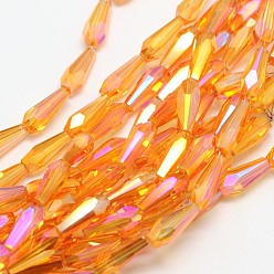 Orange Foncé Brins de perles de verre galvanisées plaquées arc-en-ciel à facettes, orange foncé, 10x4mm, Trou: 1mm, Environ 60 pcs/chapelet, 23.6 pouce