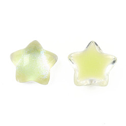 Jaune Vert Cabochons transparents en résine époxy, avec de la poudre de paillettes, étoiles, jaune vert, 16x16.5x8.5mm