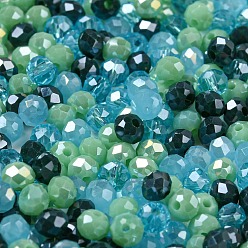 Steel Blue Glass Beads, Faceted, Rondelle, Steel Blue, 4x3mm, Hole: 0.4mm, about 6800pcs/500g