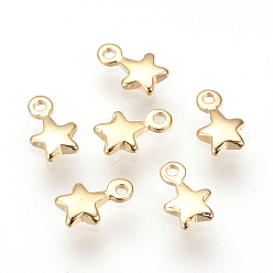 Real 18K Gold Plated Brass Charms, Star, Nickel Free, Real 18K Gold Plated, 7x4.5x1.5mm, Hole: 1mm